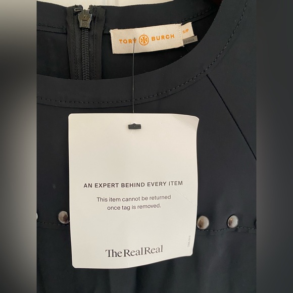 TORY BURCH - Waterbury Short-Sleeve Crew Neck Studded Black Mini Dress - Picture 4 of 4